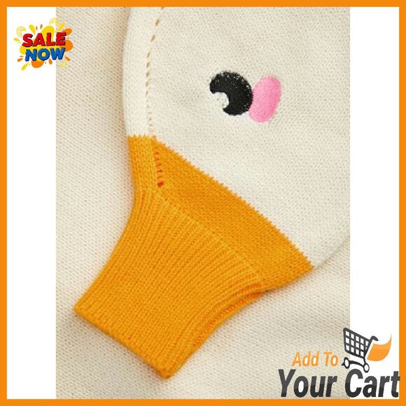 Chunky Cropped Pullover Sweater with Goose Graphic, Acrylic Knit - Picture 5 of 8